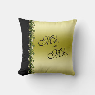 Coussin Chic Floral Romantique Or & Noir Mr & Mme