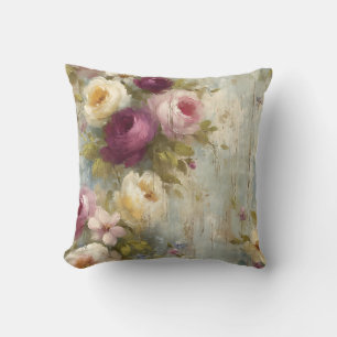 Coussin Chic Floral Vintage avec des Roses Élégantes