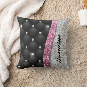 Coussin Chic girly faux parties scintillant argent noir ro