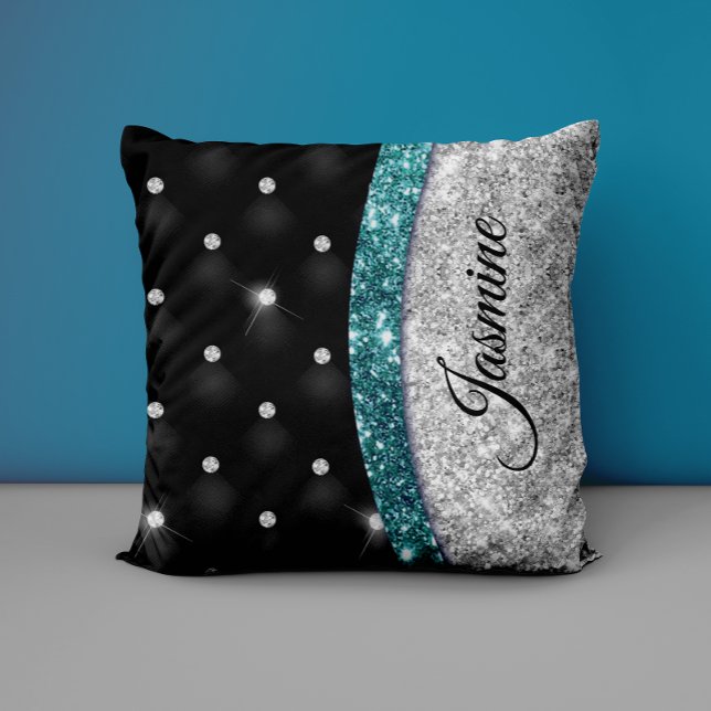 Coussin Chic girly faux parties scintillant argent noir tu (Créateur téléchargé)