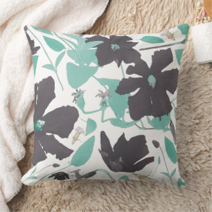 Coussin Chic gris féminin Turquoise motif floral