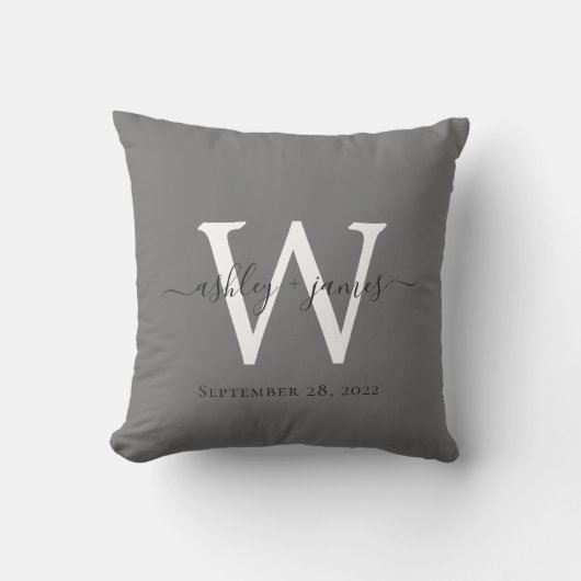 Coussin Chic gris foncé blanc Monogramme Mariage Keepsaké (Recto)