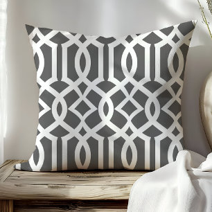 Coussin Chic gris foncé et blanc motif de treillis marocai
