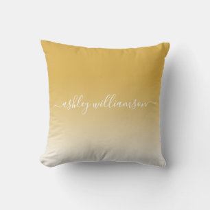 Coussin Chic jaune ocre blanc Ombre Effet Monogramme Nom