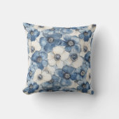 Coussin Chic Jean Blanc Fleurs Bleues Mariage Éclaboussure (Recto)