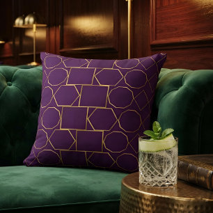 Coussin Chic Luxe Géométrique Or Motif Royal Violet
