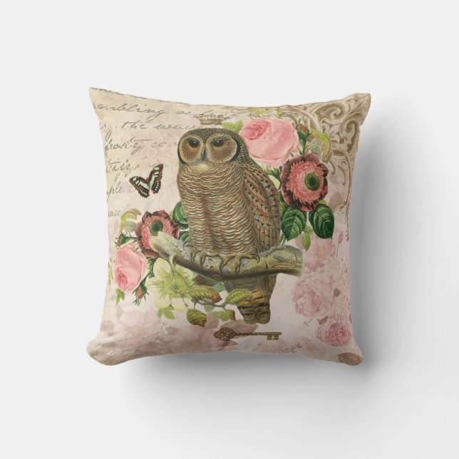 Coussin chic minable français vintage de hibou (Recto)