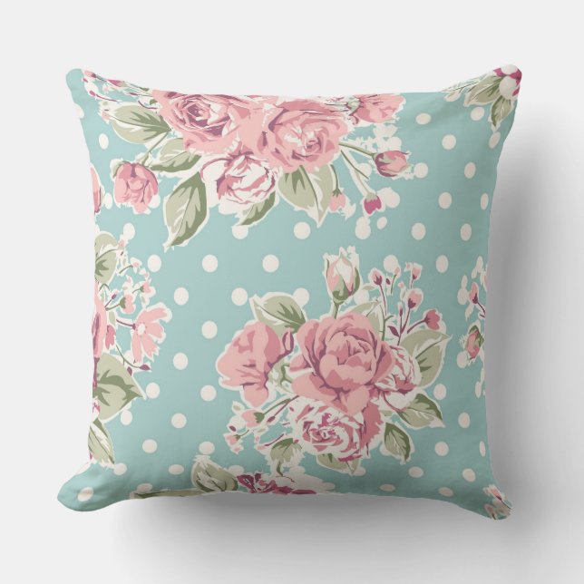 Coussin chic minable, pois, roses roses, cru, mignon, v (Recto)