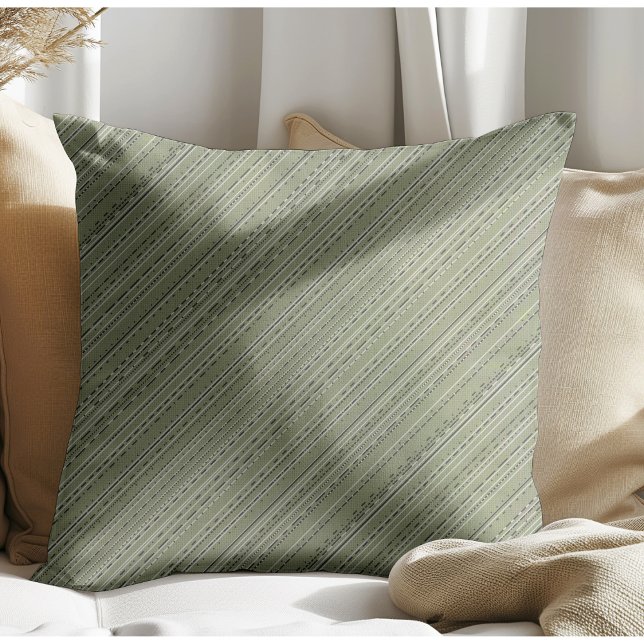 Coussin Chic Moderne Boho Stripes Vert (Créateur téléchargé)