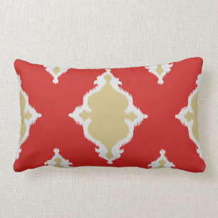 Coussin chic moderne d'ikat de rouge et d'or