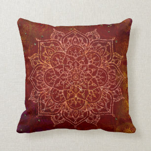 Coussin Chic moderne fascinant d'or rouge de mandala de