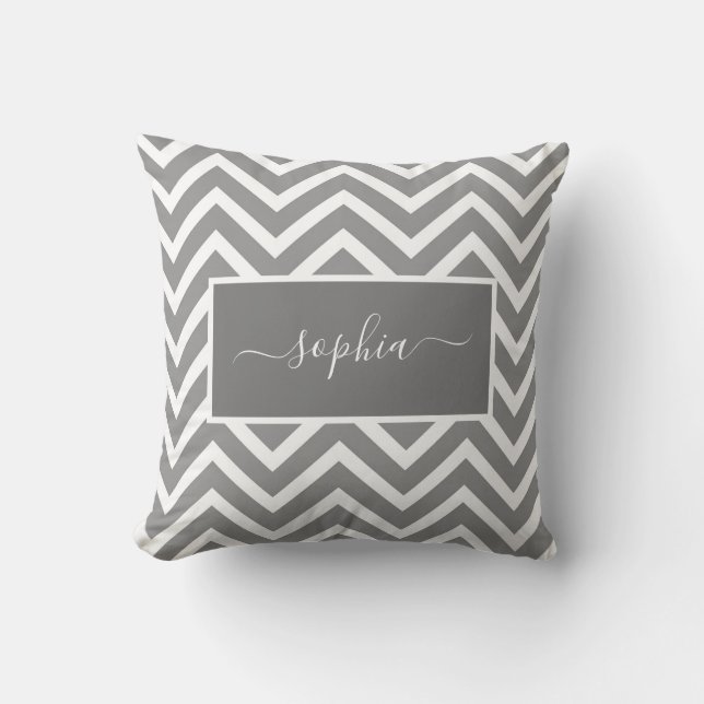 Coussin Chic moderne Grey Chevron Zig Zag Nom du Motif (Recto)