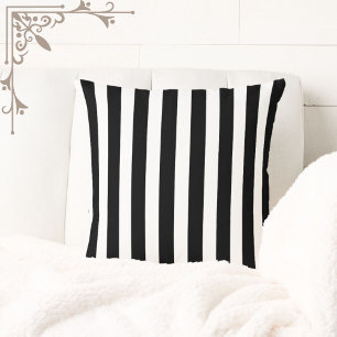 Coussin Chic Moderne Noir + Blanc Café Stripes Élégant