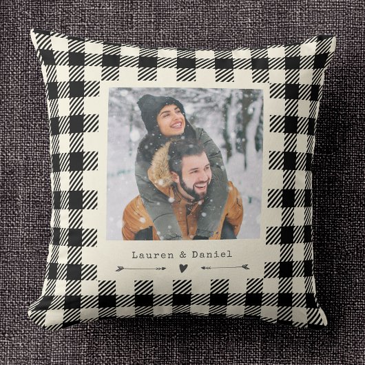 Coussin Chic Moderne Photo Plaid Ivory Saint-Valentin