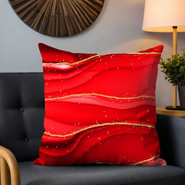 Coussin Chic moderne Rouge Abstraite vague or Parties scin (Créateur téléchargé)
