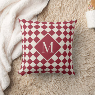 Coussin Chic Monogramme Bourgogne Crème rouge À damiers Mo