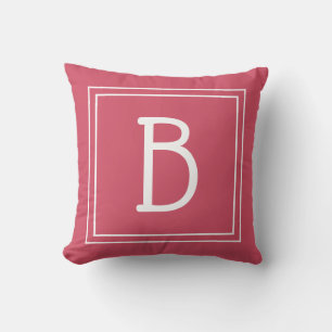 Coussin Chic Monogramme encadré initial rose et blanc chau