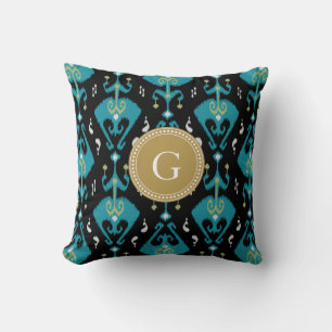 Coussin Chic motif tribal ikat bleu moderne monogramme