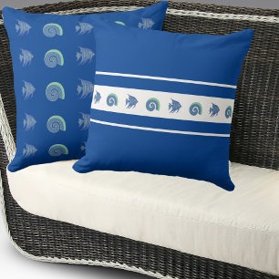 Coussin Chic Navy Blue Stripes Shell Fish Beach House