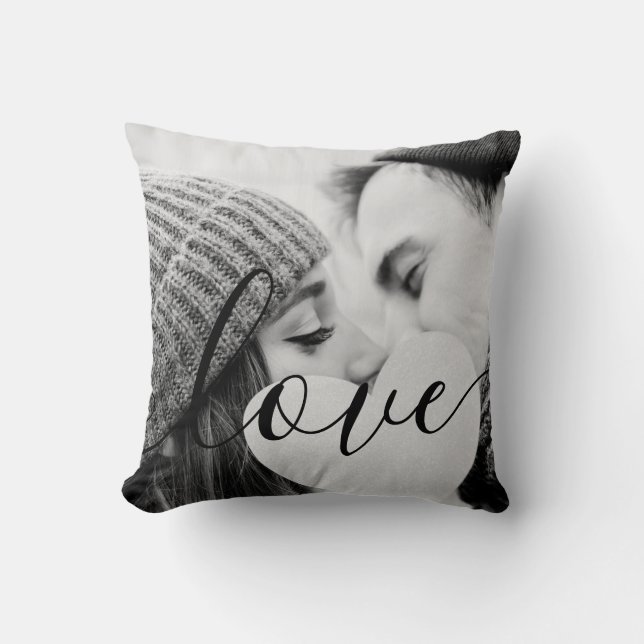 Coussin Chic noir blanc Couple photo Script Love (Recto)
