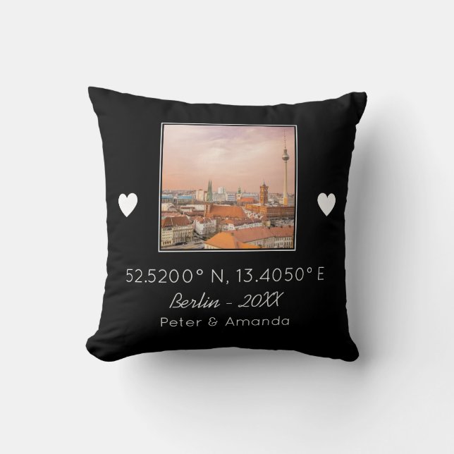 Coussin Chic Noir & Blanc Première Date Keepsaké Boyami (Recto)