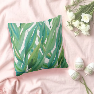 Coussin Chic Ocean Green Plantes d'aquarelle bleu