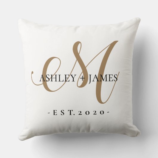 Coussin Chic Or Monogramme Script Nom Date de Mariage (Verso)