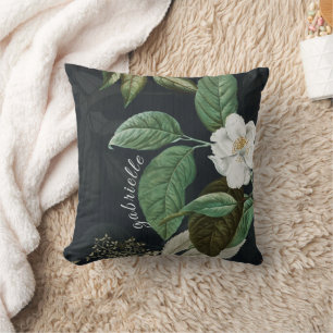 Coussin Chic Peony Blanc Sur Noir Personnalisé