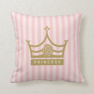 Coussin Chic Pink Stripes et Gold Rose PrincCrown