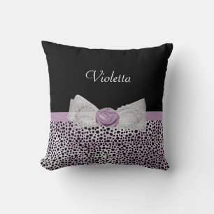 Coussin Chic Purple Cheetah Imprimer mignon Rose Bow et no
