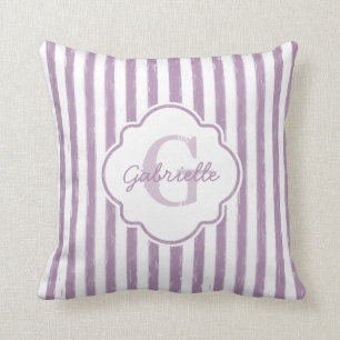 Coussin Chic Purple Painpe Stripes Monogramme et nom