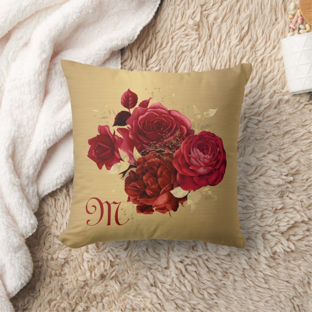 Coussin Chic Red Gold Monogramme initial personnalisable (Couverture)