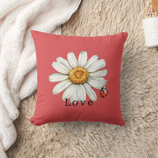 Coussin Chic Red White Daisy Flowers   (Couverture)