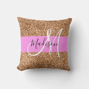 Coussin Chic Rose & Citrouille Paillettes Monogramme Nom