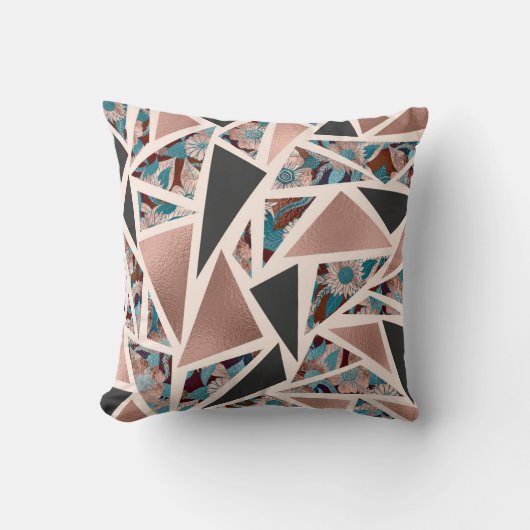 Coussin Chic rose Gold Copper Teal Black Floral Geometric (Recto)