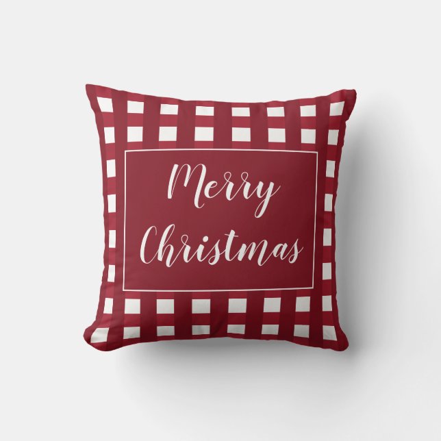 Coussin Chic Rouge Et Blanc Joyeux Buffalo de Noël Chèque (Recto)