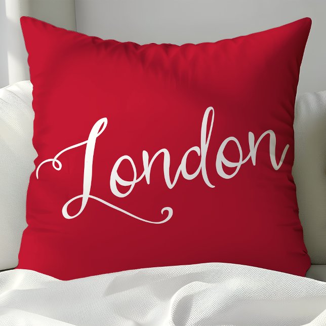 Coussin Chic Rouge et Blanc Londres Angleterre Typographie (Créateur téléchargé)