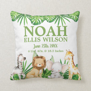 Coussin Chic Safari Jungle Animaux Verdure Garçon Nursery
