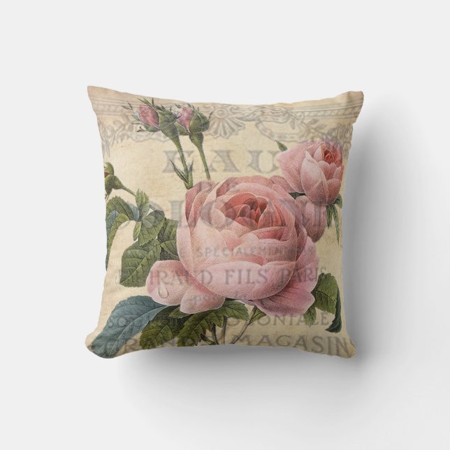Coussin Chic Shabby, jolie rose rose rose, d'inspiration f (Recto)