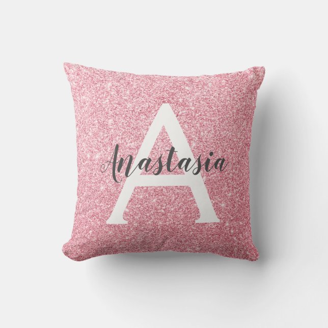 Coussin Chic & Tendance Rose Gold Paillettes Monogramme (Recto)