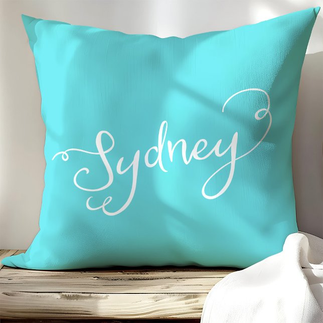Coussin Chic Turquoise & Blanc Typographie Sydney (Créateur téléchargé)