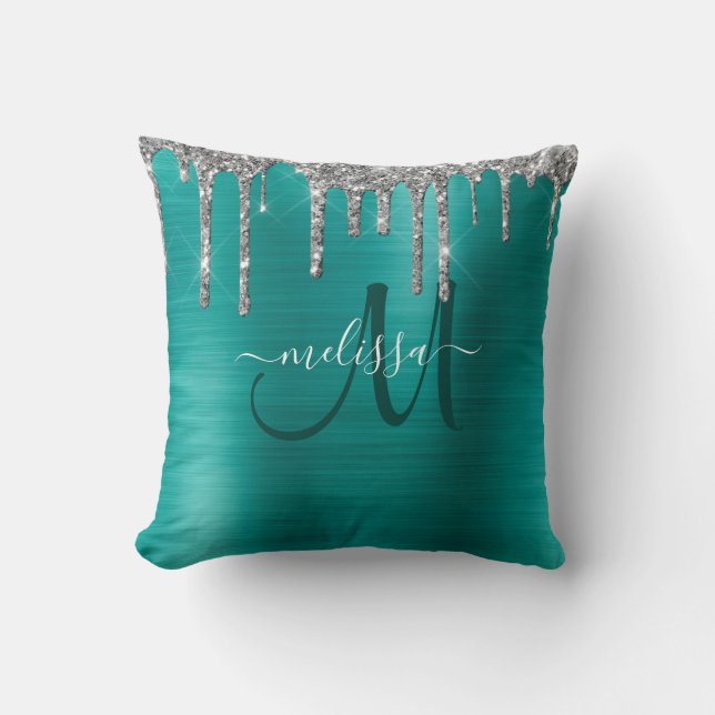 Coussin Chic Turquoise brossé Parties scintillant d'argent (Recto)