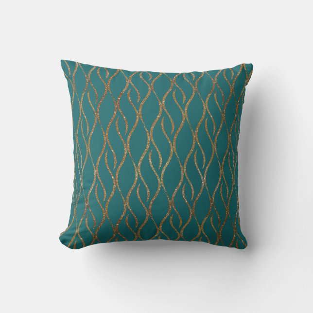 Coussin Chic Turquoise et or moderne décorateur Accent Cou (Recto)