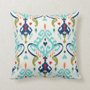 Coussin Chic turquoise marine bleu ikat motif tribal