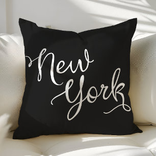 Coussin Chic Typographie Noir et Blanc New York