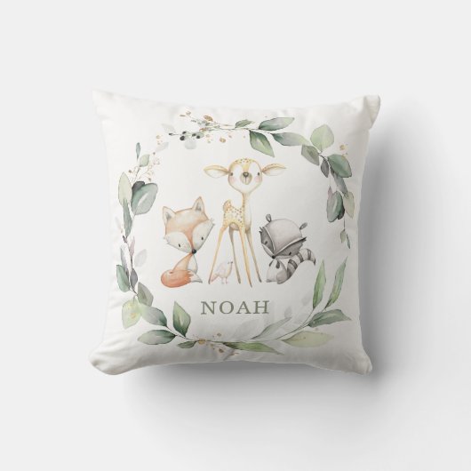 Coussin Chic Woodland Animaux verdure Baby Nursery (Recto)