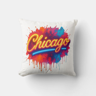Coussin Chicago Neon Street Art Splash