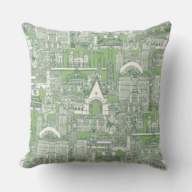 Coussin Chicago toile sea kelp sauge vert (Recto)