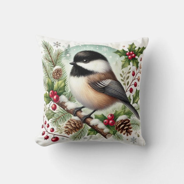 Coussin Chickadee de vacances (Recto)