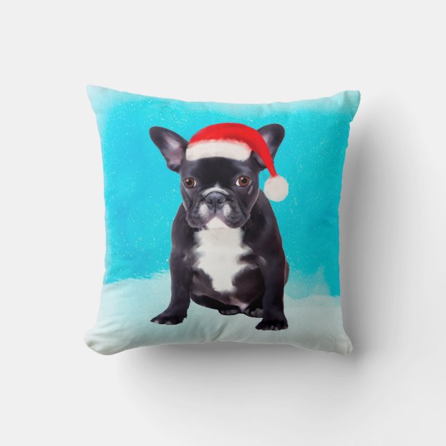 Coussin Chien À Balle Français Assis Dans La Neige Avec Le (Recto)